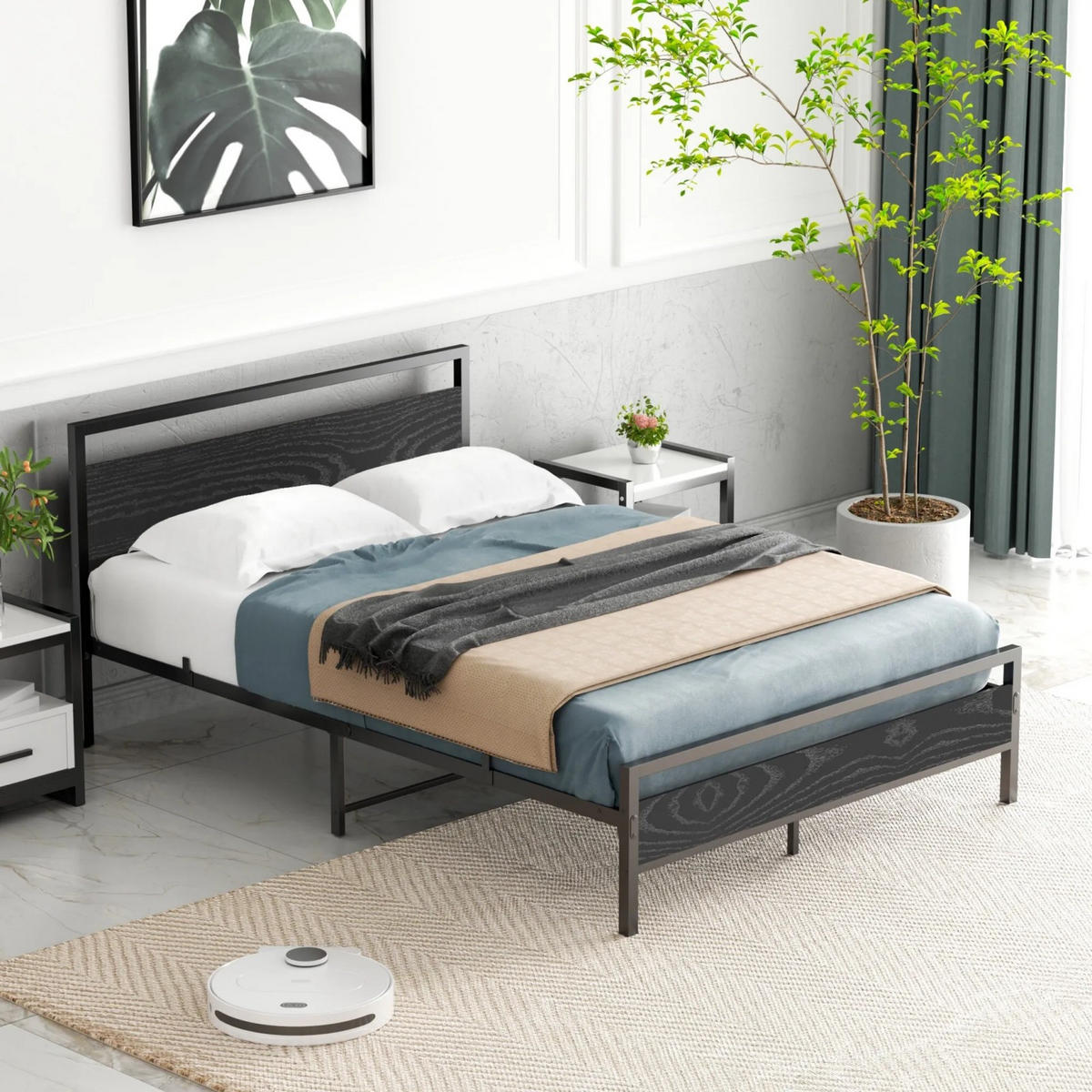 BETT 140/200 cm Schwarz Bettgestell aus Metall im Vintage-Design - Grau, Metall (140/200cm) - OKWISH