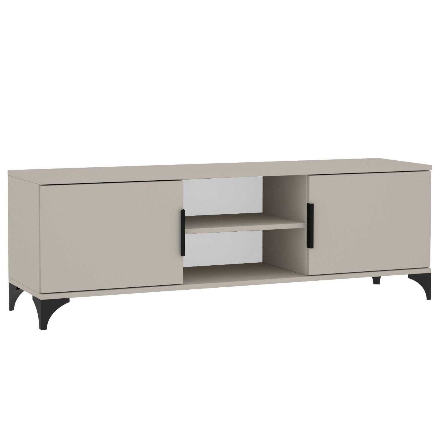 LOWBOARD Home mit 2 Türen, mit Griffen, Kaschmir - Kaschmir/Schwarz, Holzwerkstoff (150/50/40cm) - Beautysofa