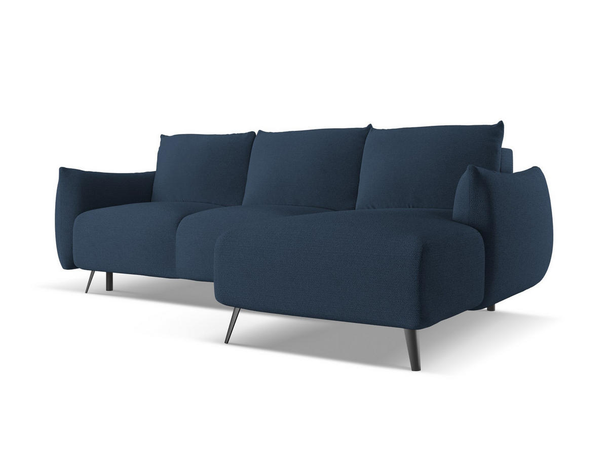 ECKSOFA mit Schlaffunktion Chenille Stoff Blau - Blau/Schwarz, Textil/Metall (242/162cm) - Makamii