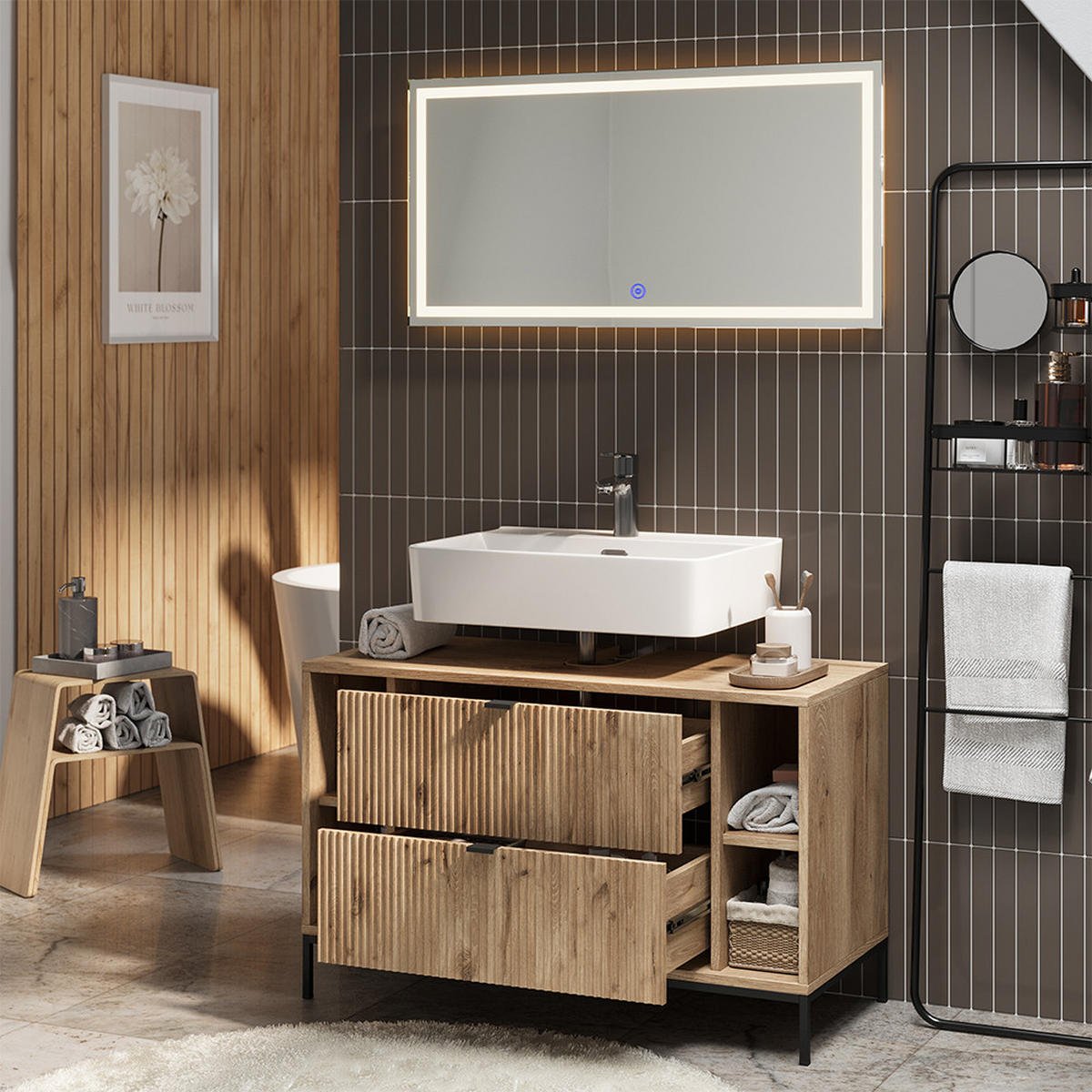 BADMÖBEL-SET Eliza Viking Oak 2 Teile - Eichefarben, Holzwerkstoff (100/63/45.1cm) - Vicco