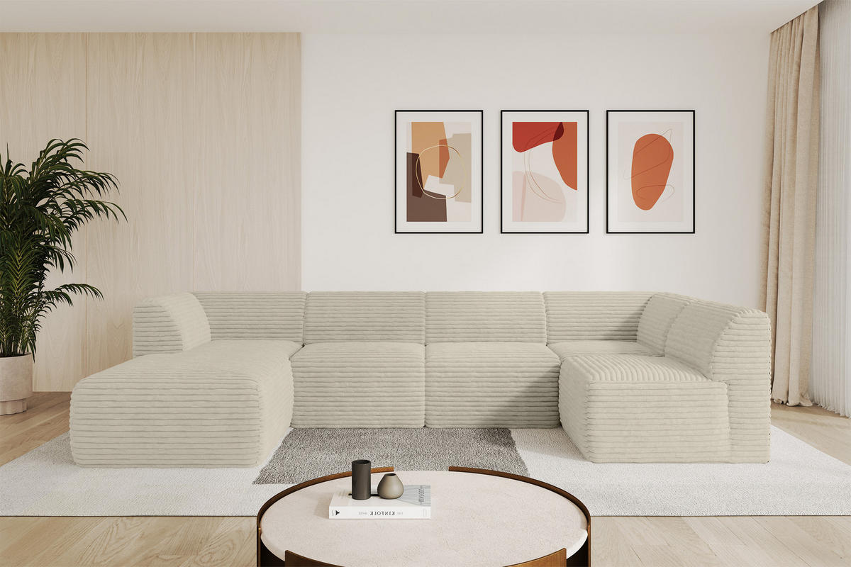 WOHNLANDSCHAFT Ottomane Links MOVO-L 345x180x78 cm Creme Cord - Ecru, Holzwerkstoff/Kunststoff (345/78/180cm) - ALTDECOR