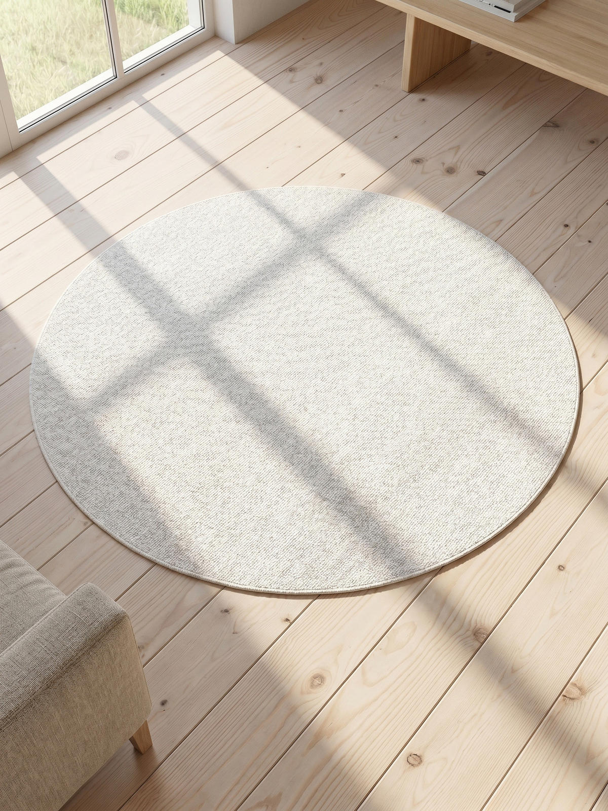 TEPPICH Wohnzimmer Einfarbig Pflegeleicht Waschbar OEKO-TEX Rund Creme 120x120 cm Gekettelt – AMMER - Beige, Textil (120/120cm) - KADIMA DESIGN