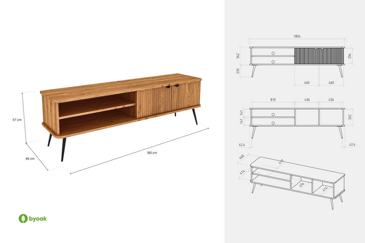 LOWBOARD LINA Kernbuche - Kernbuche, Holz (180/57/46cm) - byoak
