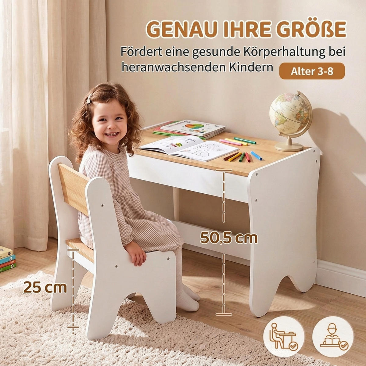 KINDERSITZGRUPPE 2er Set Spanplatte MDF Weiß - Weiß, Holzwerkstoff (45/51/69.5cm) - AIYAPLAY