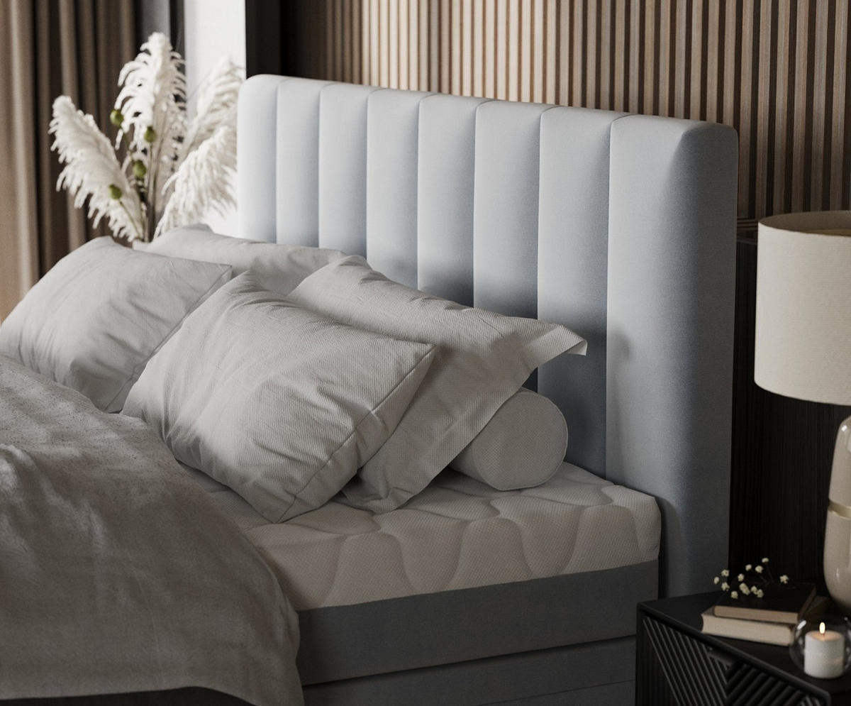 BOXBETT Lume 180/200 cm Hellgrau im Paros Stoff - Hellgrau/Schwarz, Holz/Holzwerkstoff (180/200cm) - AltaBeds