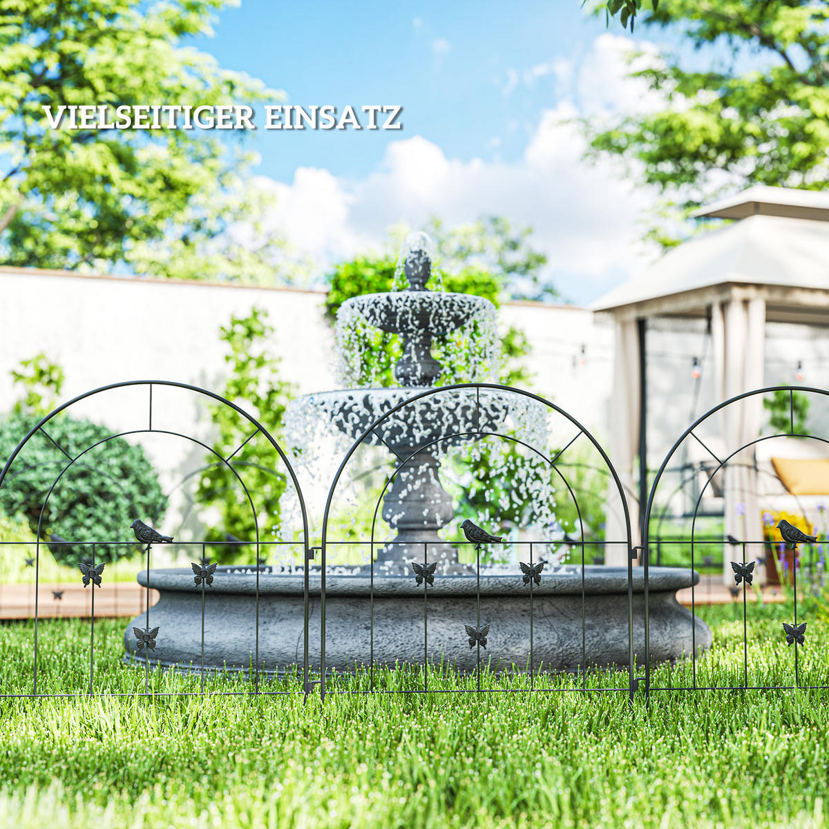 GARTENZAUN Stahl 300 cm x 70 cm - Schwarz, Metall (1/70cm) - Outsunny