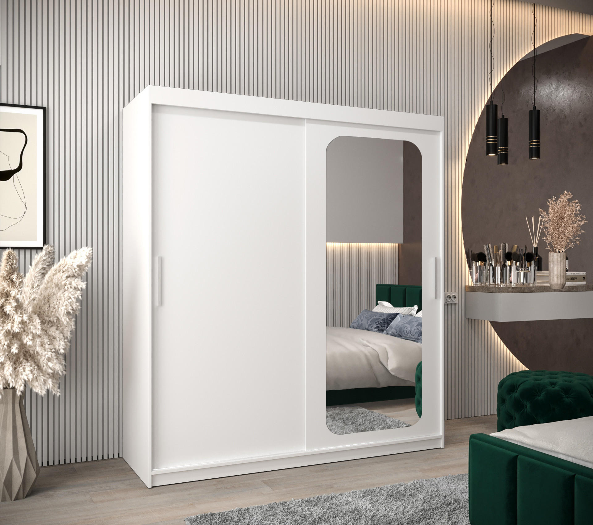 SCHWEBETÜRENSCHRANK 200/180/62 2-türig - Silberfarben/Weiß, Holz/Kunststoff (180/200/62cm) - MÖBEL KRYSPOL