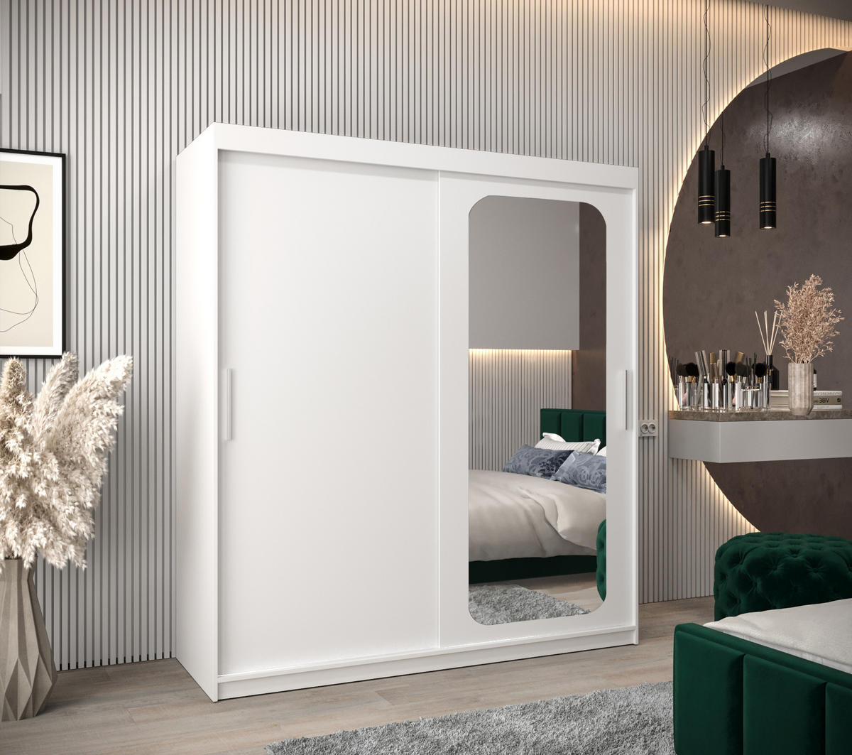 SCHWEBETÜRENSCHRANK 200/180/62 2-türig - Silberfarben/Weiß, Holz/Kunststoff (180/200/62cm) - MÖBEL KRYSPOL