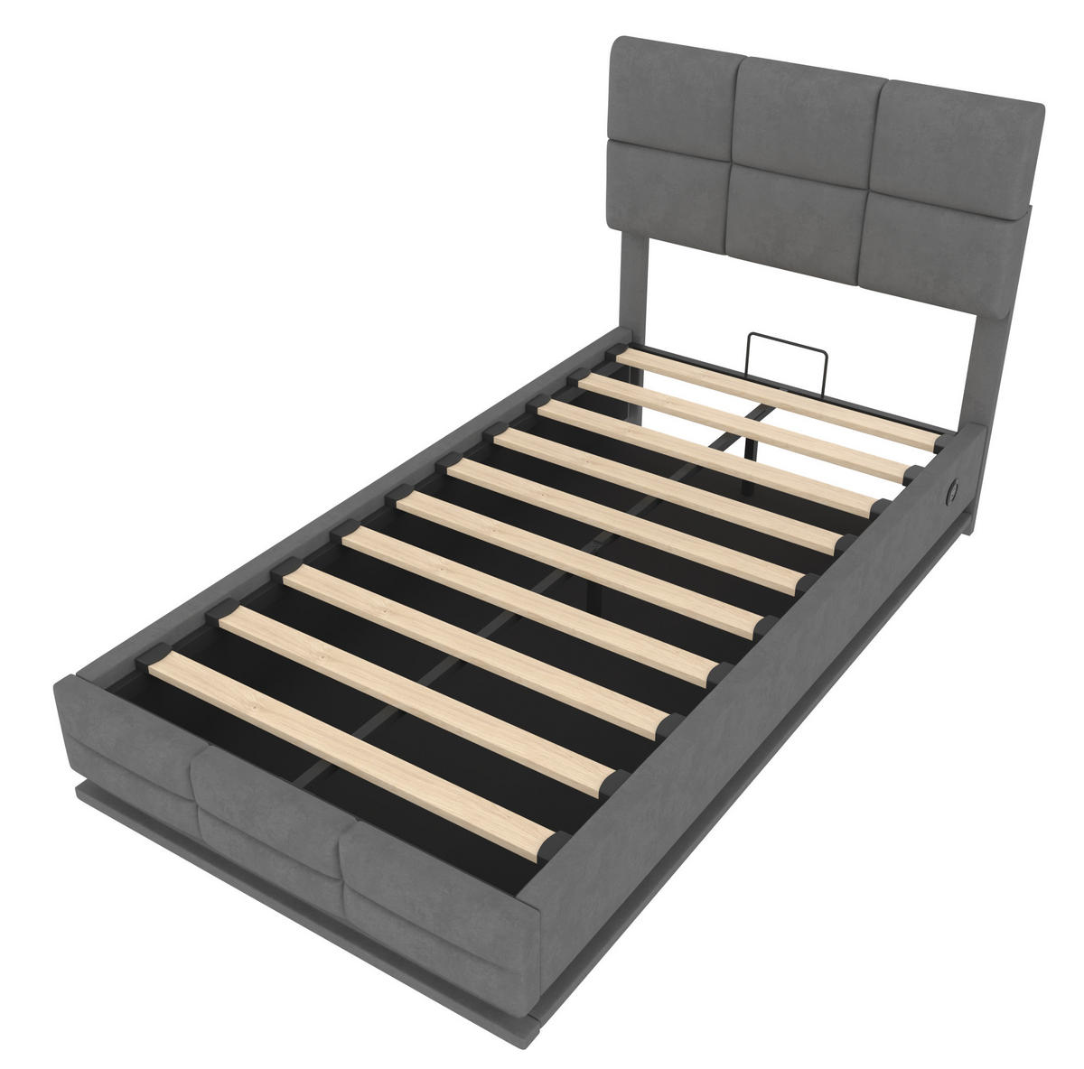 BETT mit Stauraum und LED 90x200 cm Samt Dunkelgrau - Dunkelgrau, Metall (90/200cm) - Meubliv