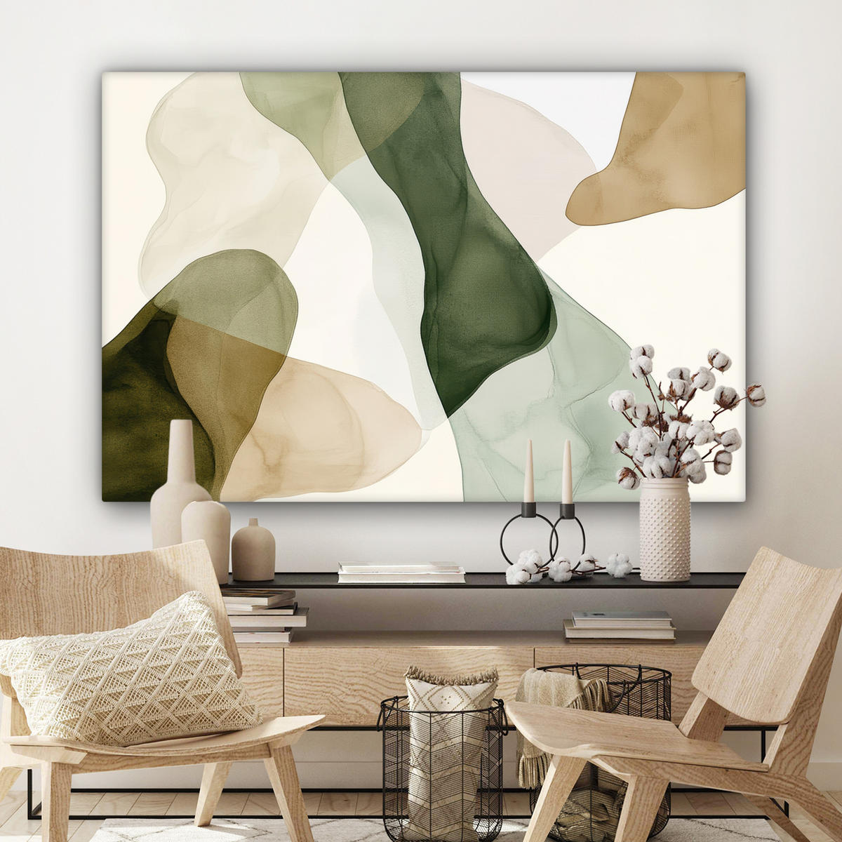 LEINWANDBILD Japandi - Abstrakt - Grün Groß 140x90 cm - Salbeigrün, Textil (140/90cm) - MuchoWow