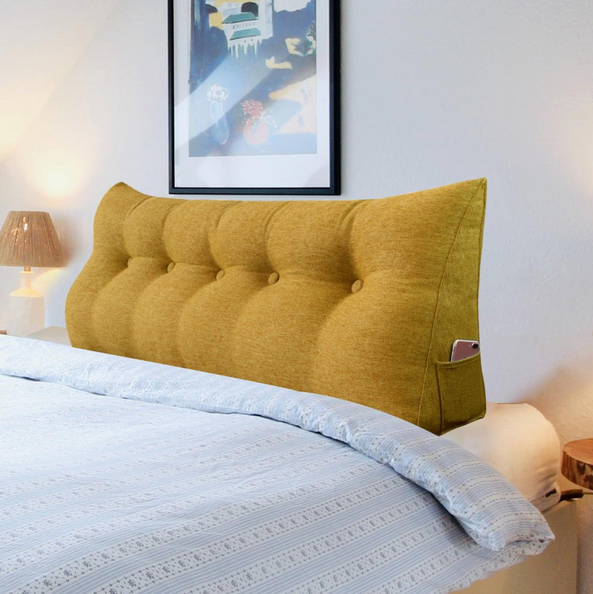 RÜCKENKISSEN für Bett Leinenlook Gelb 200 cm - Gelb, Textil (50/200cm) - Vercart