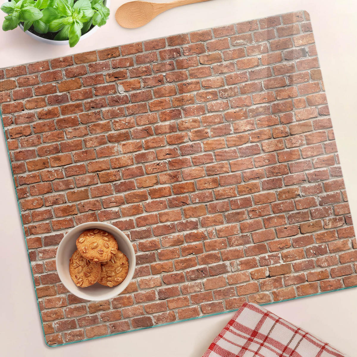 GLASPLATTE 60x52 cm Ziegelmauer - Braun, Glas (60/0.4/52cm) - TULUP