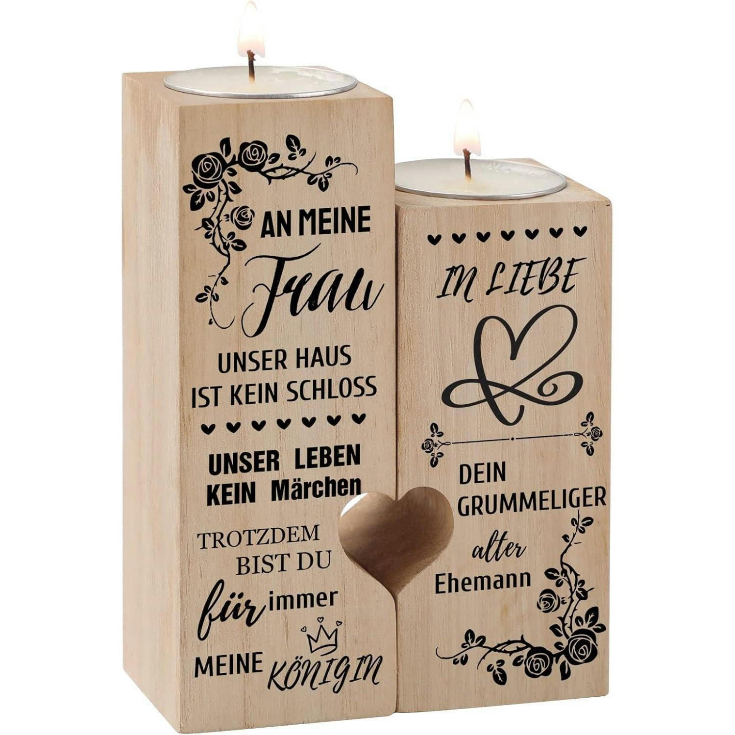 KERZENSTÄNDER Herzform Holz mit Gravur - Braun, Holz (4.5/12/4.5cm)