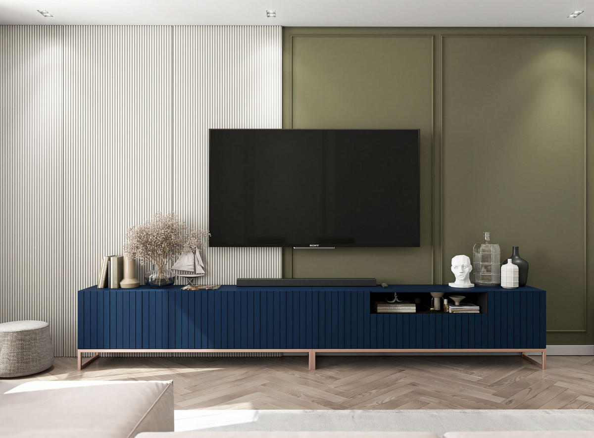 TV-LOWBOARD 2-er Set Elpis2 Marineblau Matt mit Metallrahmen 150 cm - Blau/Kupferfarben, Holzwerkstoff/Metall (300/51.5/36.5cm) - Meble Lindner