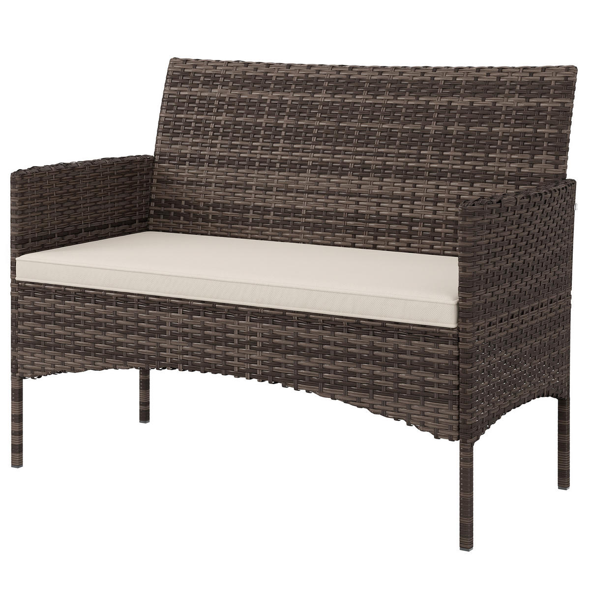 GARTENSOFA DE-06605 2-Sitzer, wetterfest mit Polster & Anti-Rutsch Khaki - Taupe, Kunststoff/Metall (63/85/115cm) - ComfortXL