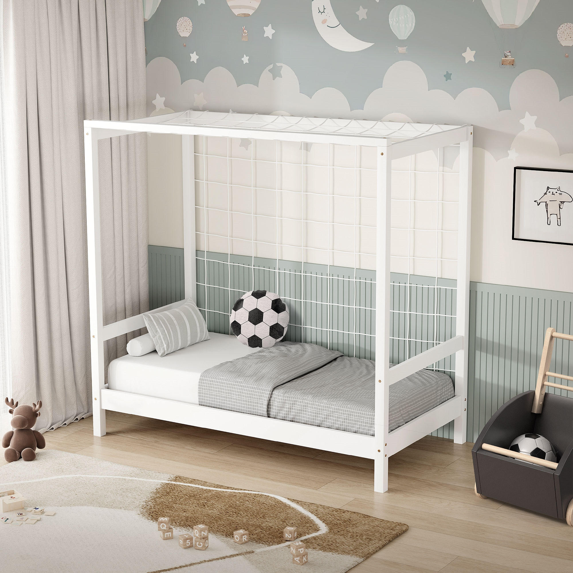 KINDERBETT Fußballtor 70x140 cm Weiß - Weiß, Holz (70/140cm) - ML-DESIGN