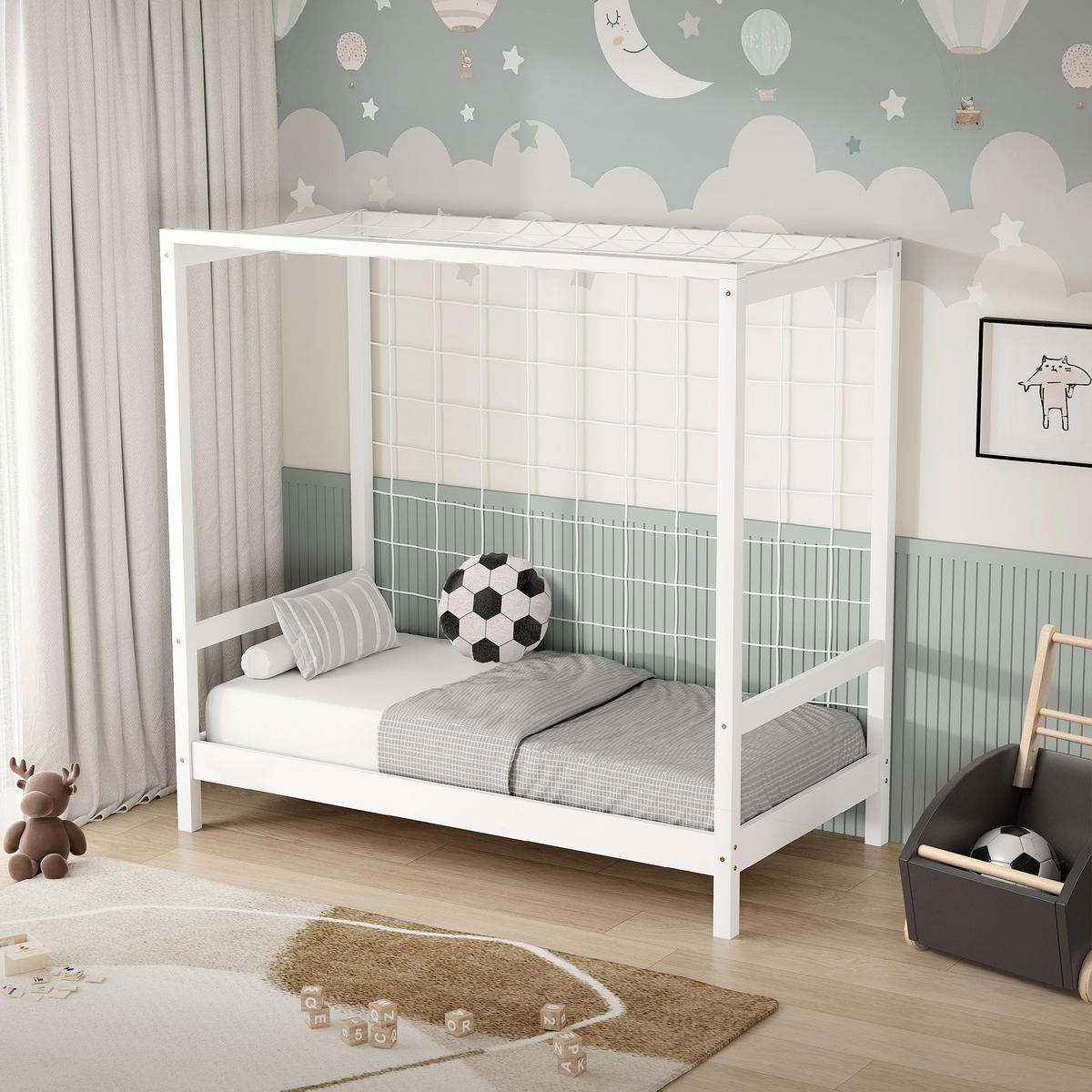 KINDERBETT Fußballtor mit Matratze 70x140 cm Weiß - Weiß, Holz (70/140cm) - ML-DESIGN