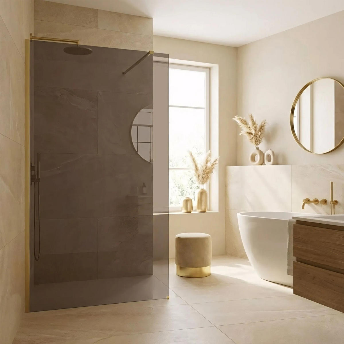 DUSCHWAND Rea Flexi Brown / Brush Gold 130 - Goldfarben, Glas (120/130/195cm) - REA