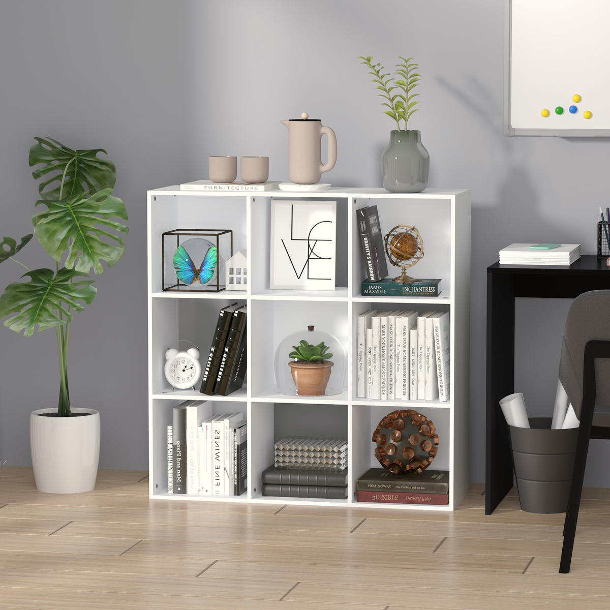 BÜCHERREGAL,9 Holzfächer 91,5x29,5x91,5cm,weiß - Weiß, Kunststoff (91.5/91.5/29.5cm) - Vallsero