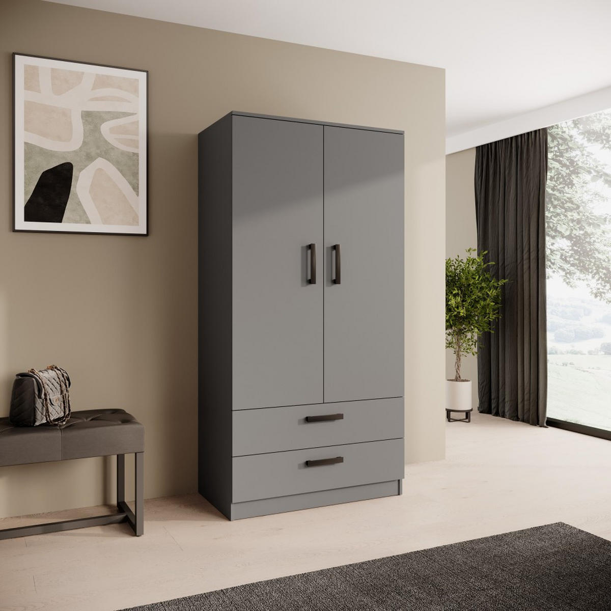 DREHTÜRENSCHRANK Trend, mit Schubladen, Graphit - Schwarz/Graphitfarben, Holzwerkstoff (90/180/50cm) - Beautysofa