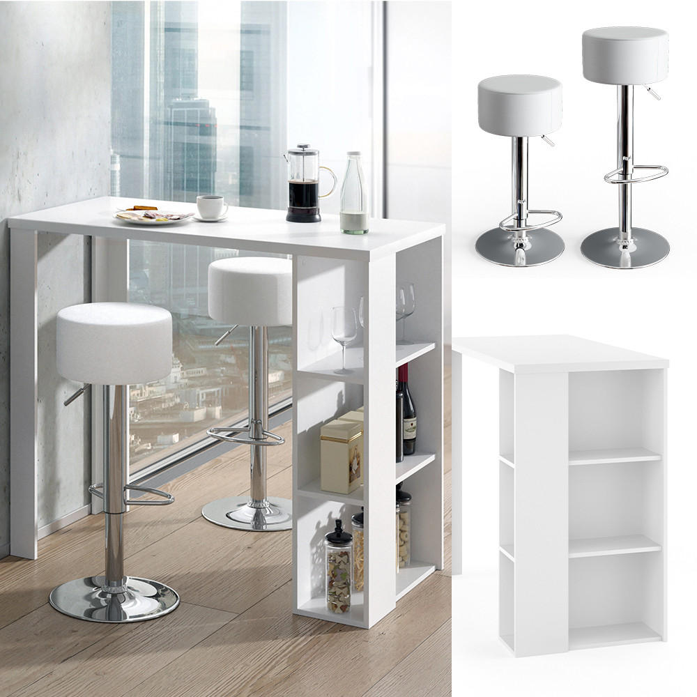 BARTISCH-SET Noel Weiß 120 x 60 cm mit 2 Barhockern - Weiß, Holzwerkstoff (120/105.6/60cm) - Vicco