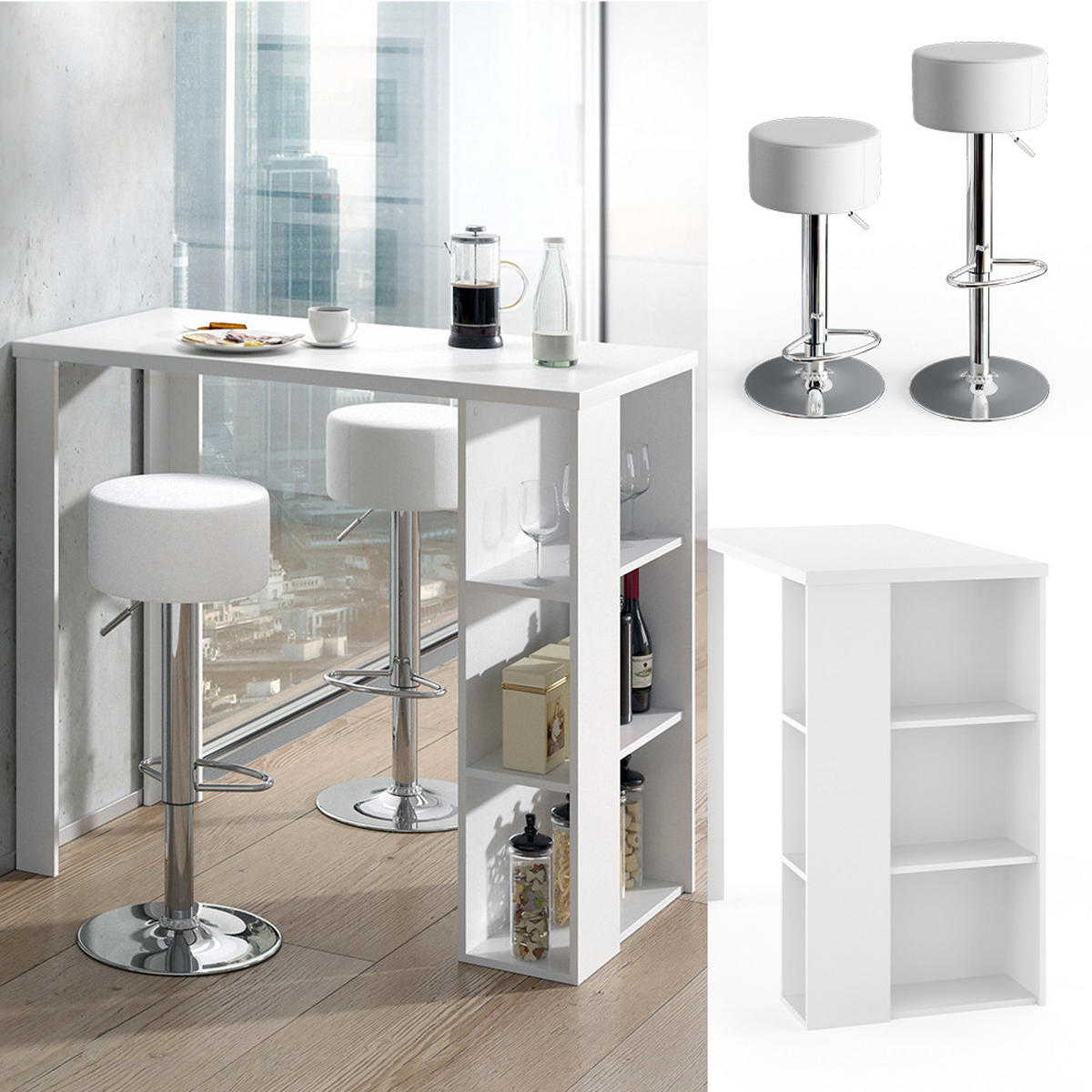 BARTISCH-SET Noel Weiß 120 x 60 cm mit 2 Barhockern - Weiß, Holzwerkstoff (120/105.6/60cm) - Vicco