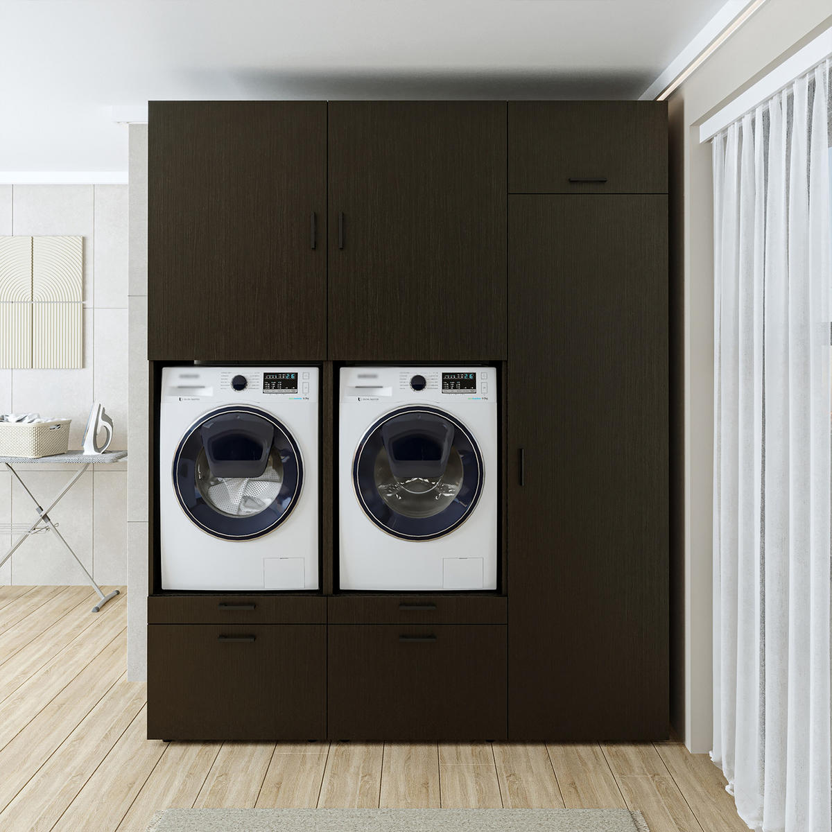 WASCHMASCHINENSCHRANK Serie 2 194cm Breit, 240cm Hoch - Schwarz, Holzwerkstoff (194/240/67cm)