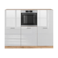 KUHINJSKI BLOK R-Line Bela barva visokega sijaja/zlata barva hrasta power 180 cm brez delovne plošče - bela/medeni hrast, leseni material (180/143/46cm) - Vicco