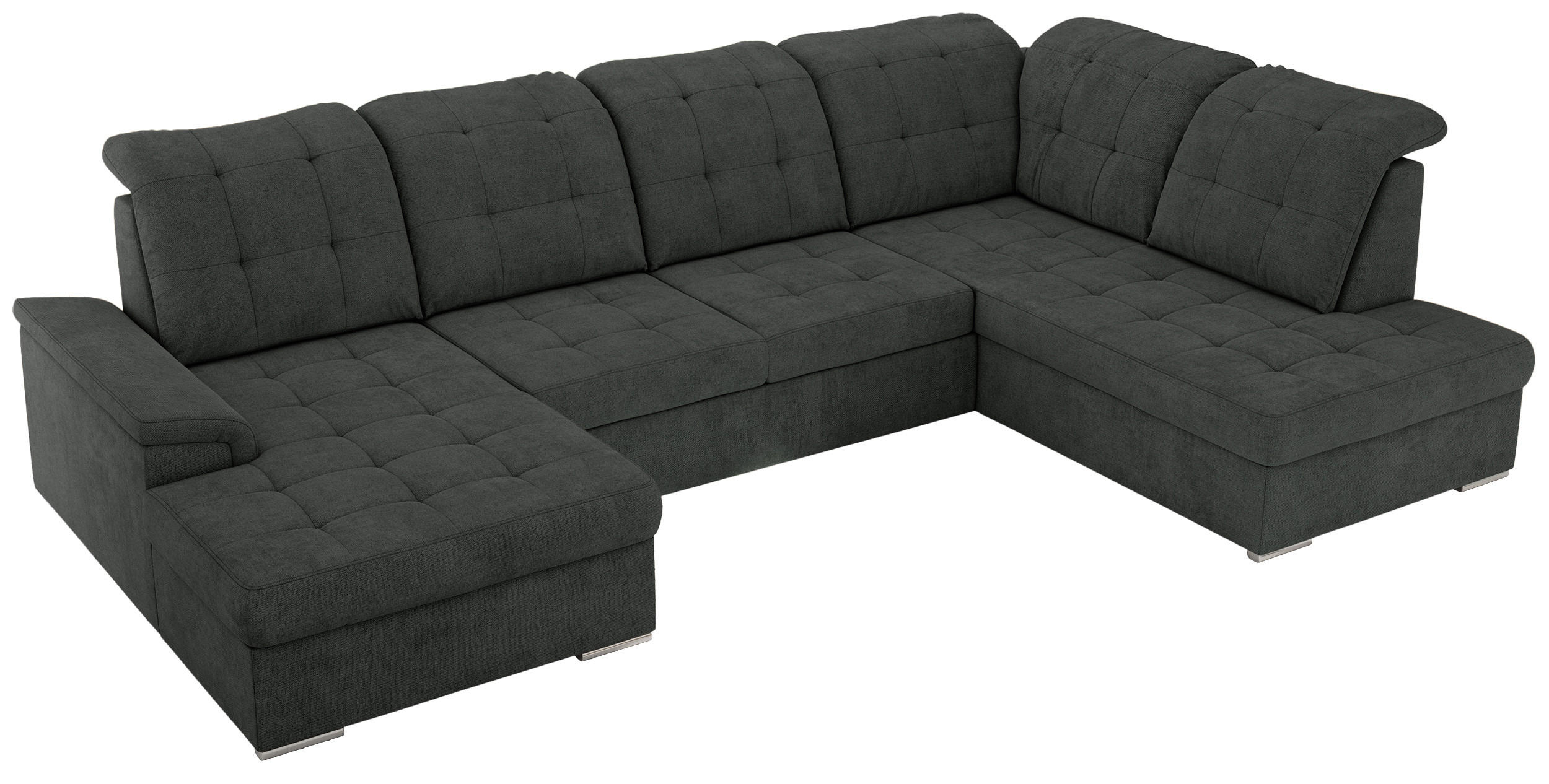 WOHNLANDSCHAFT MADRITO U - Dunkelgrau Struktur - Rechts - Dunkelgrau/Silberfarben, Textil/Metall (323/89/204cm) - MKS