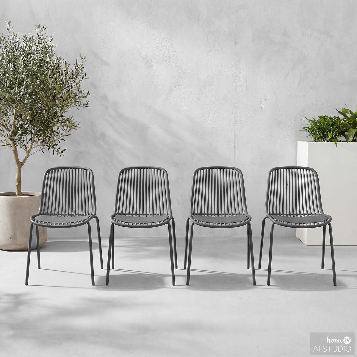 GARTENSTUHL - 4er-Set - Stahl / Polypropylen - Anthrazit, Kunststoff/Metall (51/82/54cm) - home24