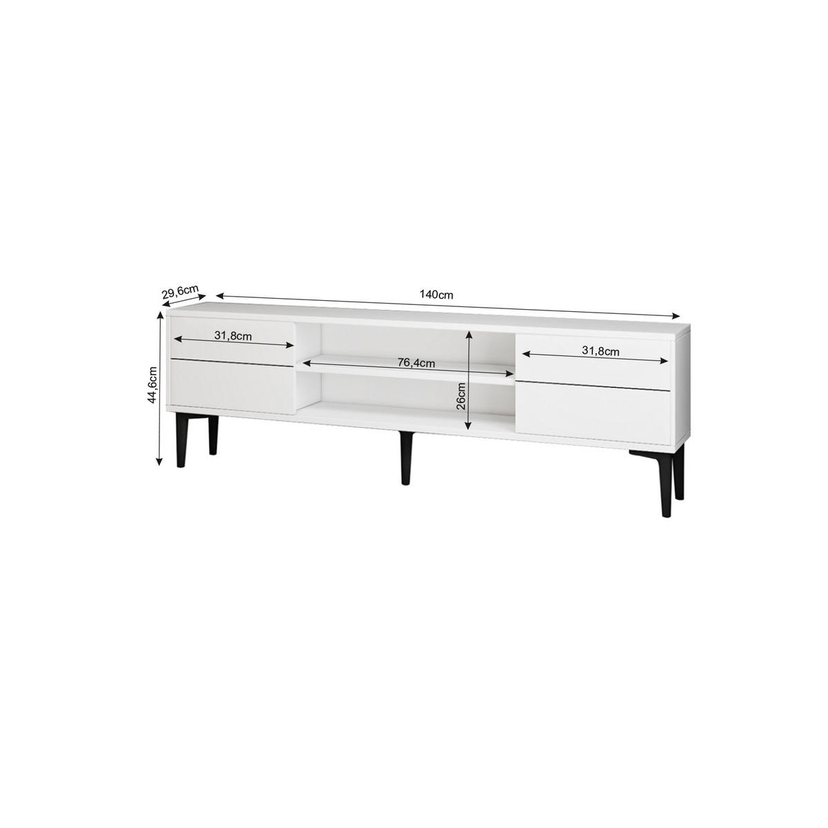 TV-LOWBOARD Aragon Weiß Schwarz - Schwarz/Weiß, Holzwerkstoff/Kunststoff (140/44.6/29.6cm) - moebel17