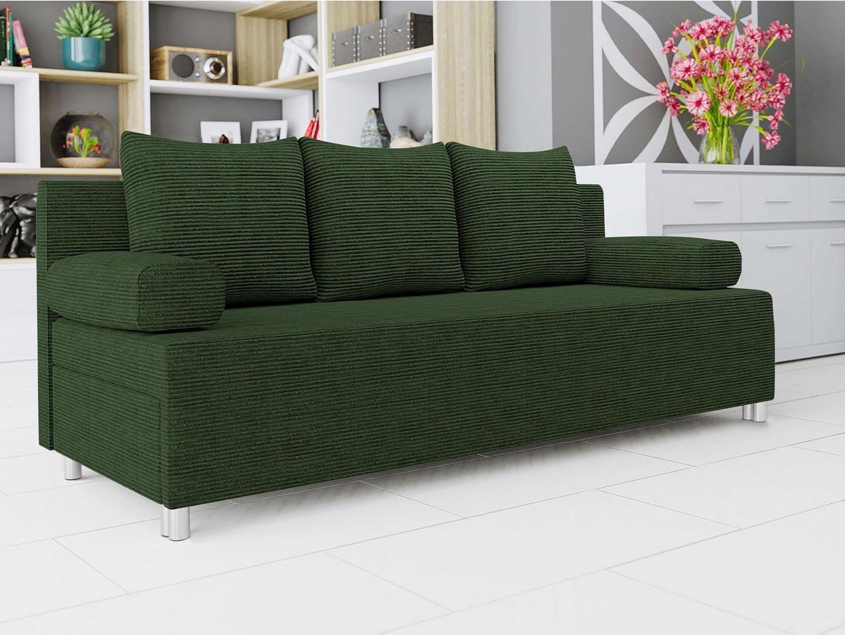 SCHLAFSOFA Dover Cord - Chromfarben/Grün, Holz/Kunststoff (192/86/80cm) - MIRJAN24