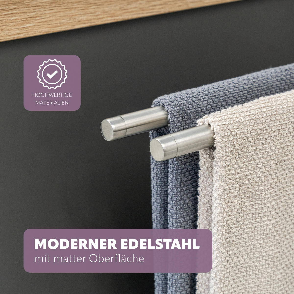 HANDTUCHHALTER PIAZZA 2-armig, Edelstahl - Edelstahlfarben, Metall (6/6/50cm) - bremermann