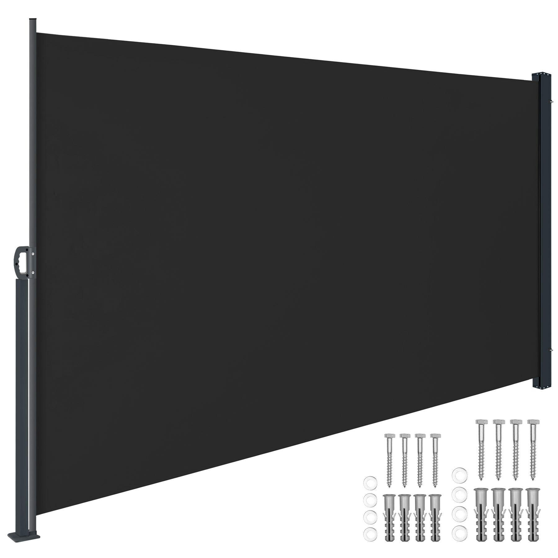 SEITENMARKISE , ausziehbar, mit Aufrollmechanismus, schwarz - Schwarz, Kunststoff (300/180/9cm) - tectake