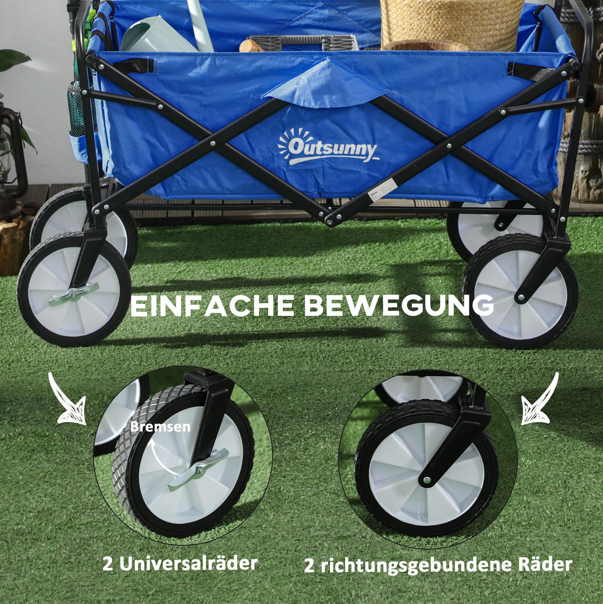 GARTENKARRE aus Stahl 93x49x75-100 cm in Dunkelblau mit 360°-Rädern - Dunkelblau, Metall (49/100/93cm) - Modfu