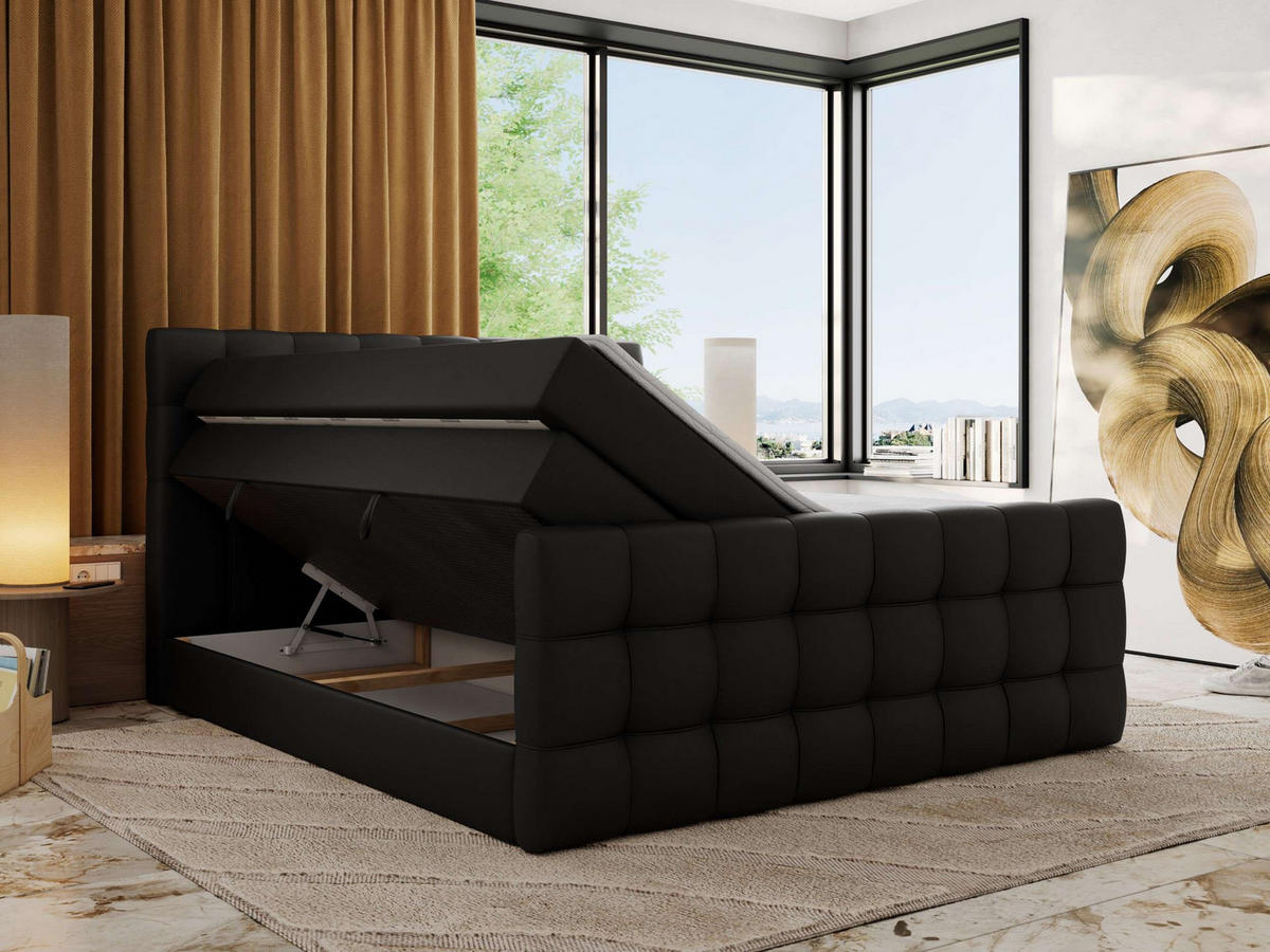 BOXSPRINGBETT ALTIVO KING DUO 180/200 - Schwarz Kunstleder - H4 - Schwarz, Textil (180/200cm) - MKS