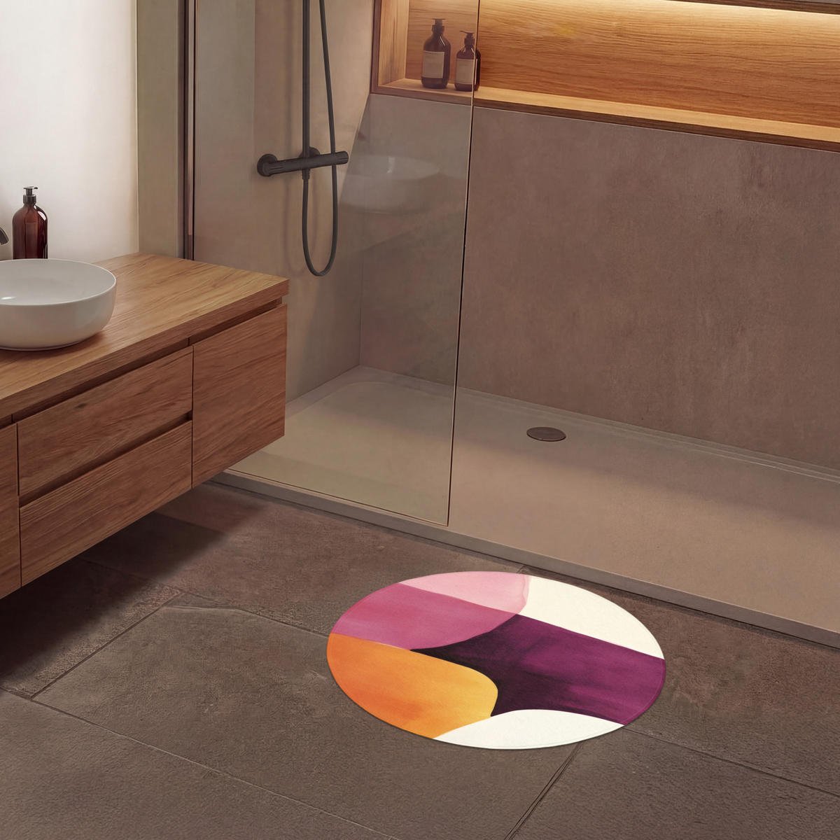 KOUPELNOVÁ PŘEDLOŽKA Tvary - abstraktní - barevné 70x70 cm - terakotová, textil/plast (70/70cm) - OnlyWow