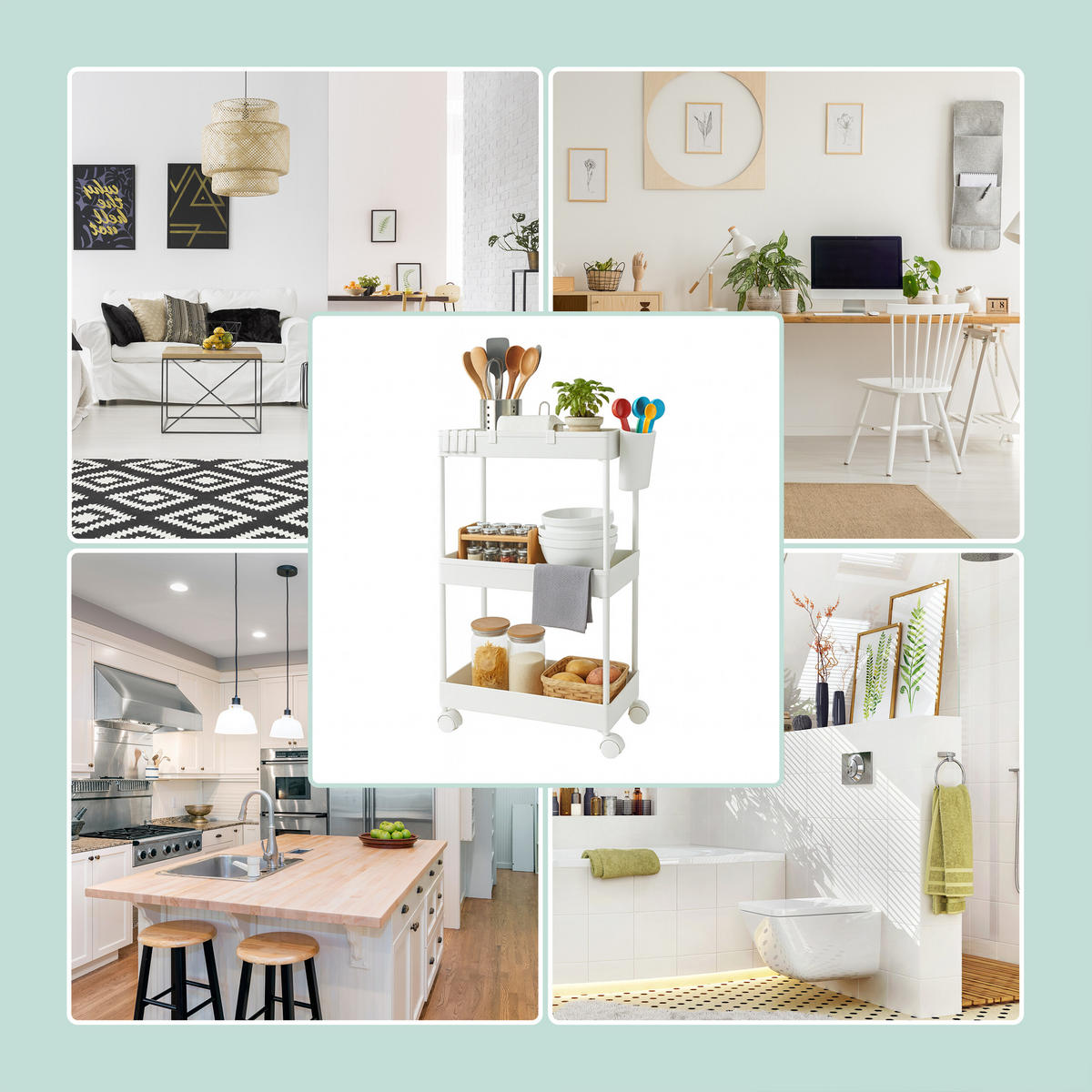 ROLLWAGEN - Weiß, Kunststoff/Metall (40/62.5/22cm) - Relaxdays