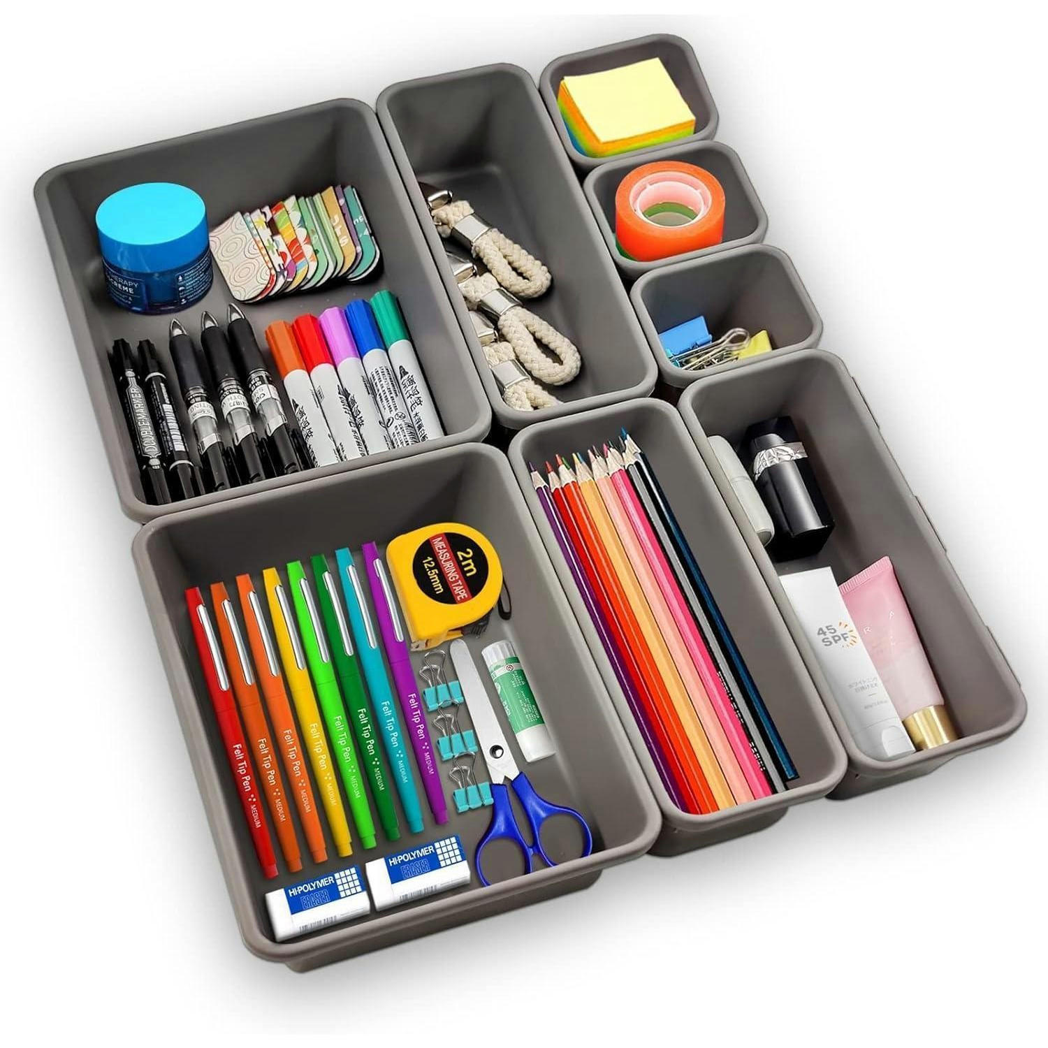 SCHUBLADEN Organizer 8-teiliges Set, aus Kunststoff, grau - Grau, Kunststoff (10/2/10cm)
