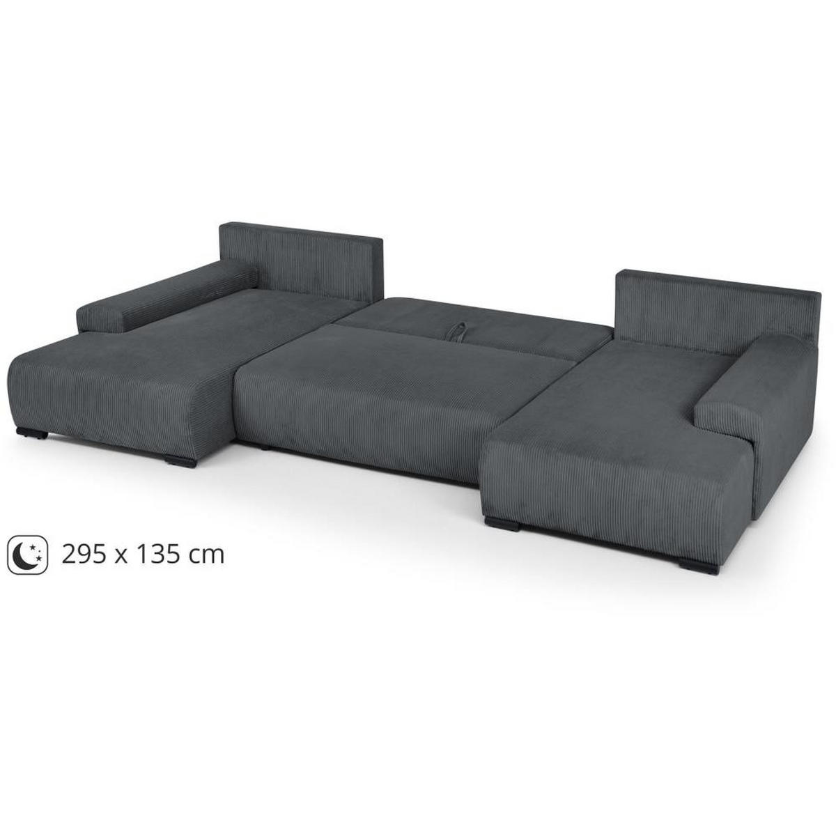 WOHNLANDSCHAFT Benny U dunkelgrau - Dunkelgrau/Schwarz, Textil/Metall (350/85/186cm) - Beautysofa