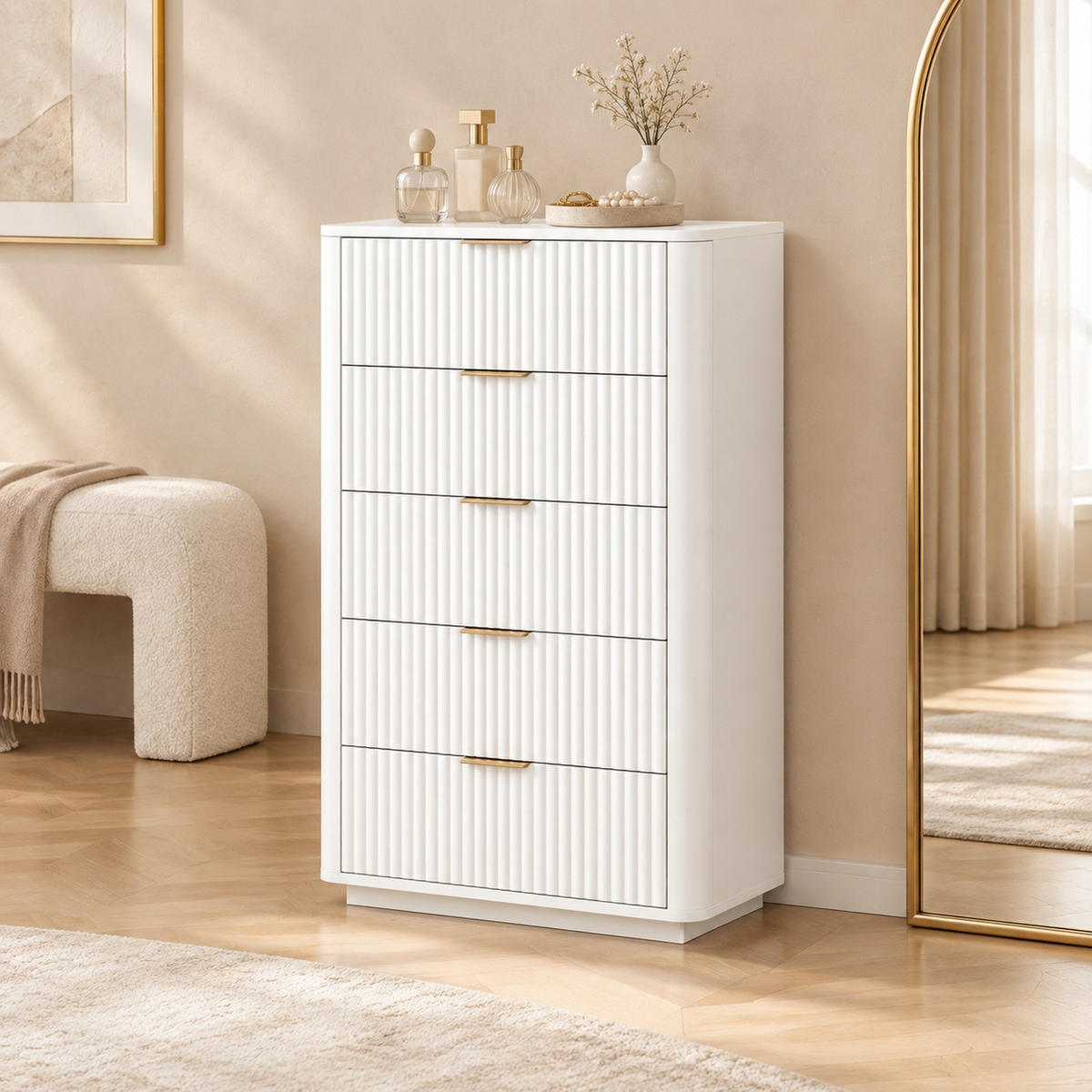 KOMMODE in Weiß 70x40x108 cm mit 5 Schubladen und Soft-Close-Funktion - Weiß, Holzwerkstoff (40/108/70cm) - IVMEU