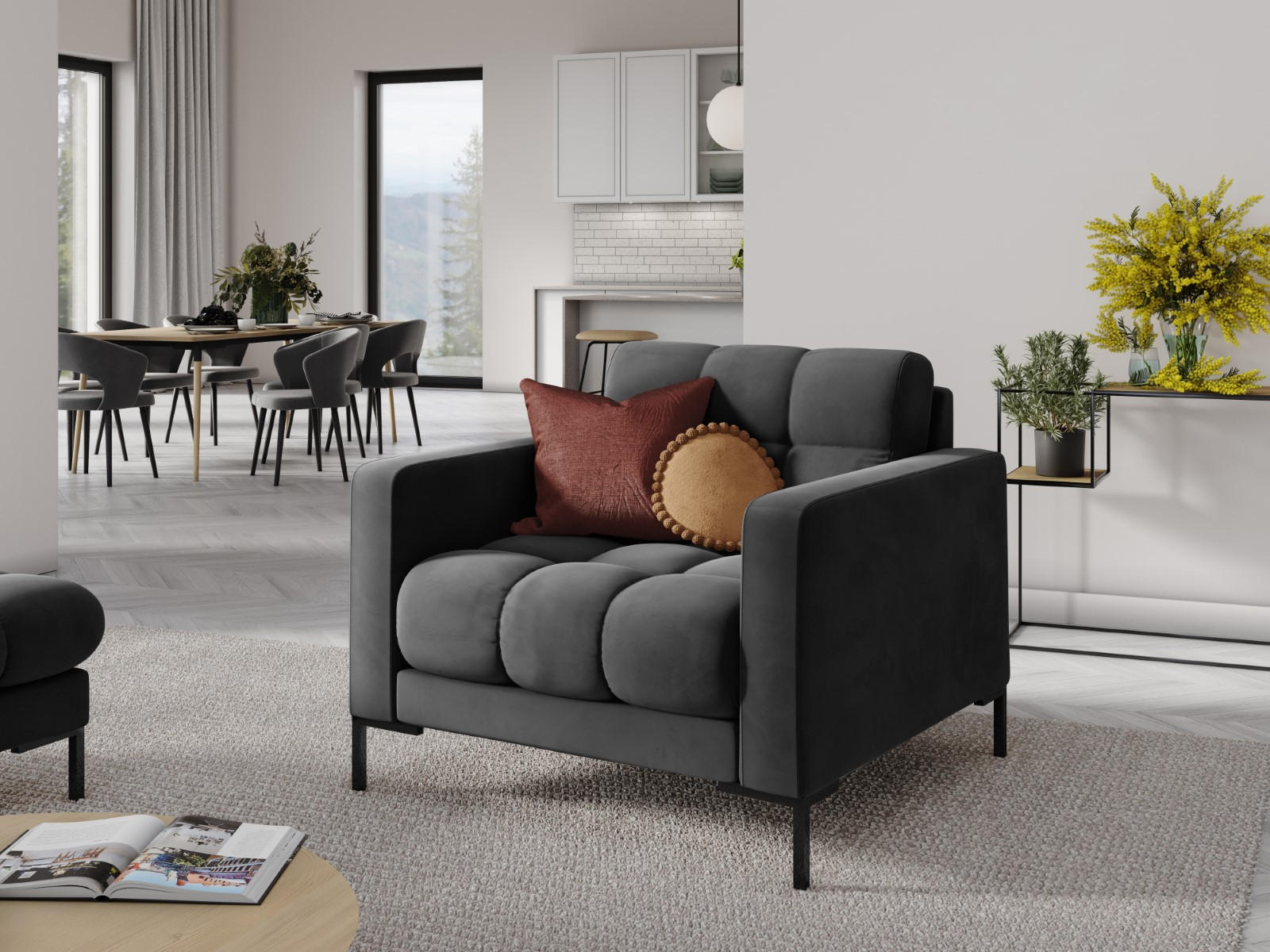 Thumbnail - Micadoni Sessel, Dunkelgrau, Textil, 92x75x87 cm, Hergestellt in Europa, Oeko-Tex®, Wohnzimmer, Sessel, Polstersessel