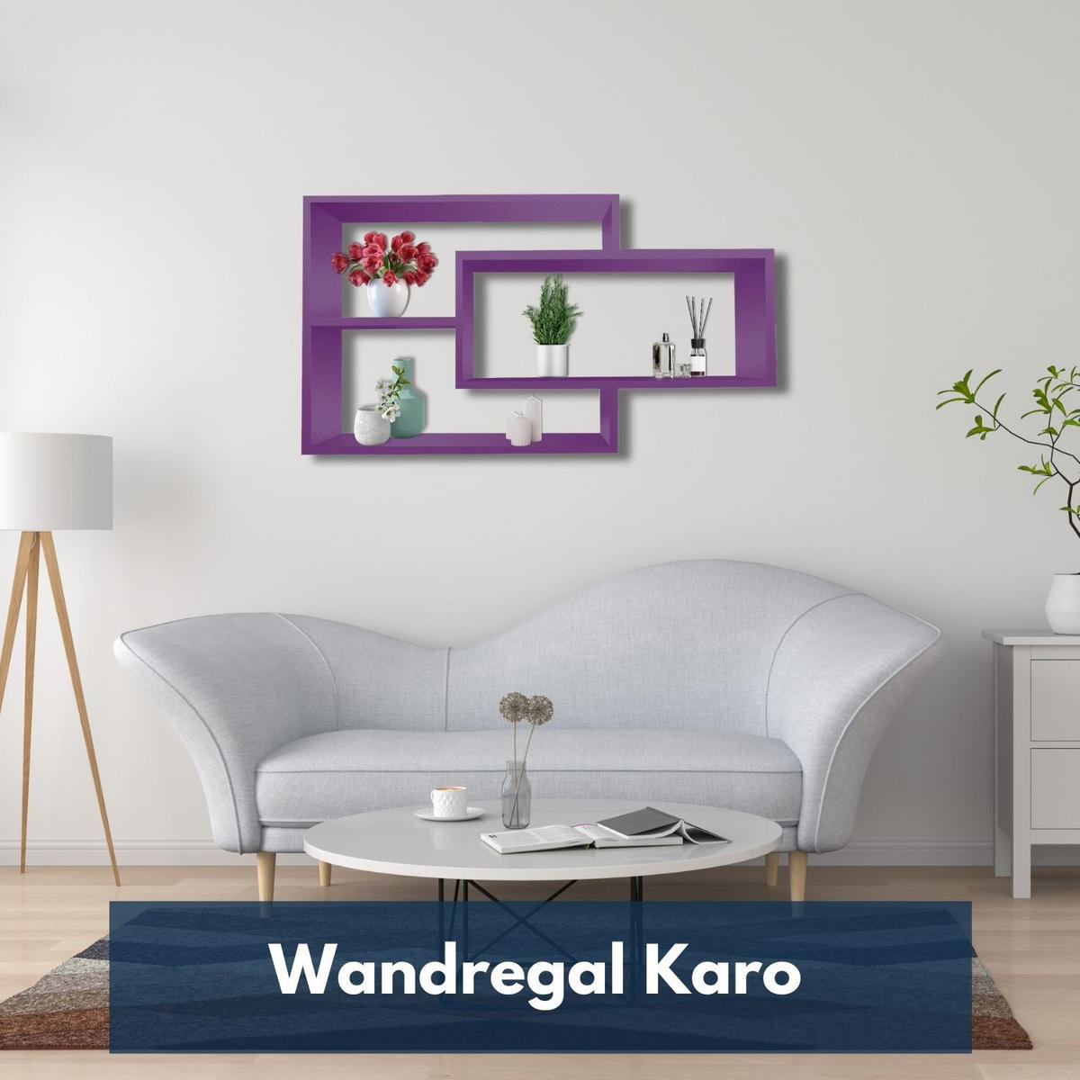SCHWEBEREGAL KARO Lila - Lila, Holzwerkstoff (20/59/104cm) - Mein-Regal