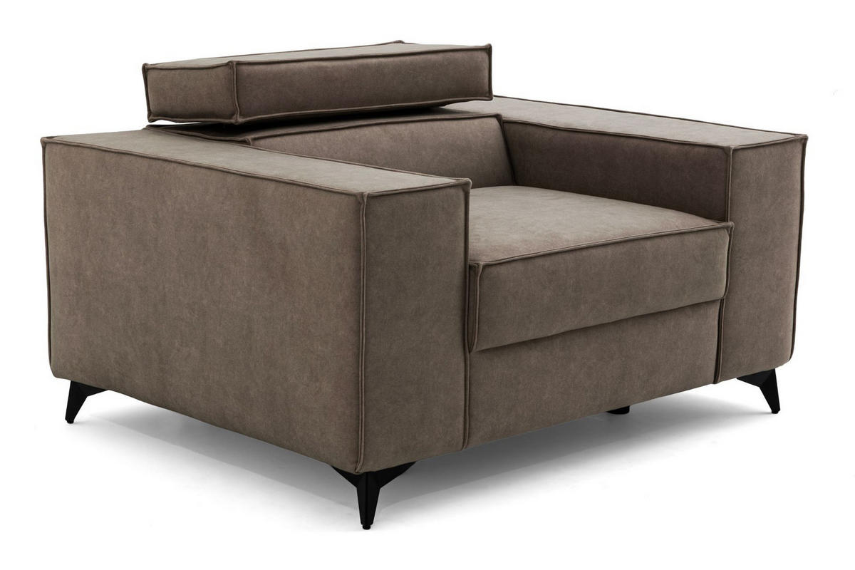 SESSEL PURE mit verstellbare Kopfstütze Velours Beige - Beige/Schwarz, Holz/Textil (174/94/99cm) - Muffo