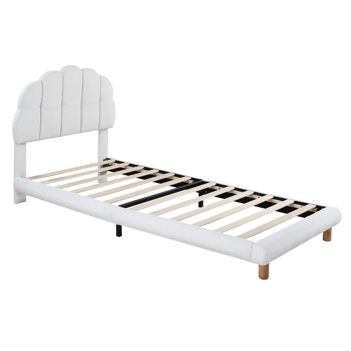 KINDERBETT Polsterbett 90x200 cm, Halbrund-Kopfteil, inzelbett Mädchenbett mit Lattenrost Rückenlehne, Beige - Beige, Holz/Holzwerkstoff (90/200cm) - BursDany