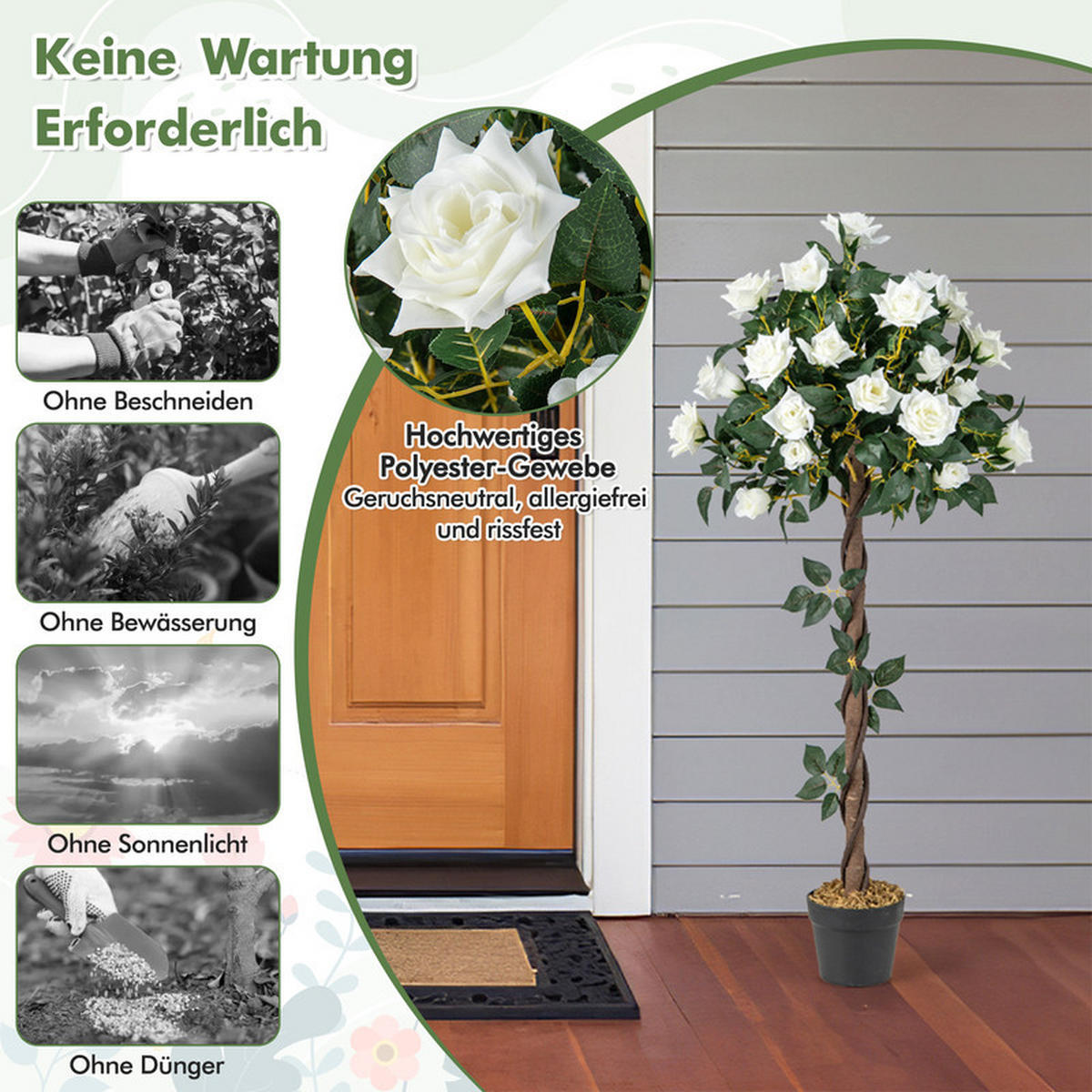 KUNSTBAUM mit Blüten grün - Grün, Kunststoff (120cm) - COSTWAY