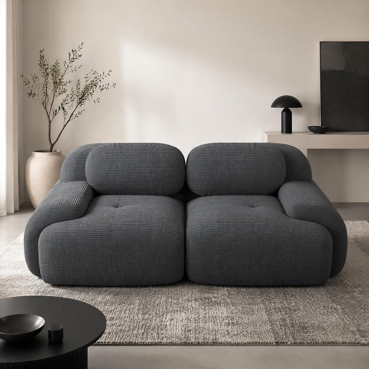 SOFA 208/103/70 cm in Grau aus Cord mit modularer Form und rutschfester Unterseite - Grau, Textil (103/70/208cm) - Flora Grace