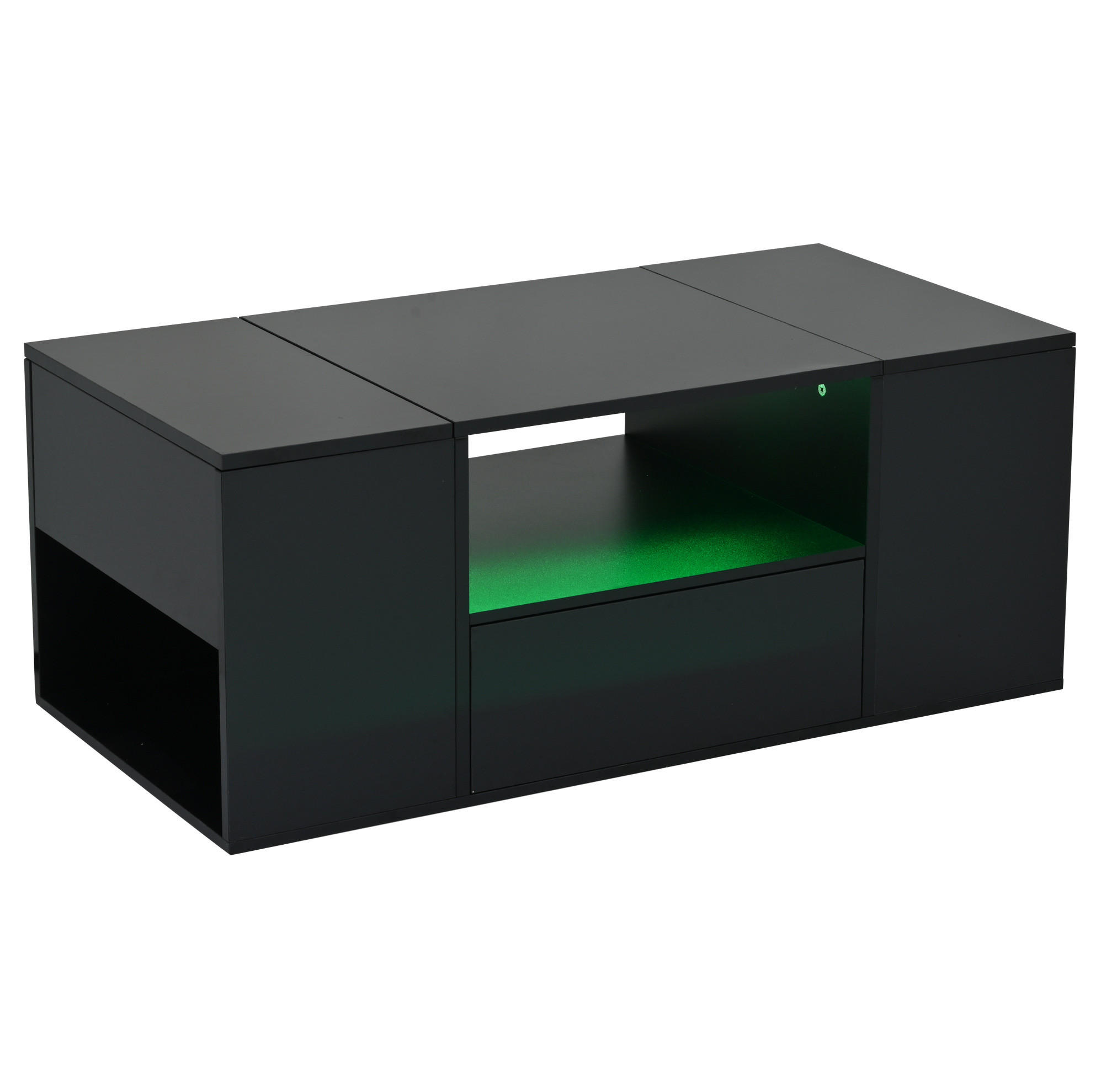 COUCHTISCH aus Spanplatte 100x50x40 cm Schwarz Hochglanz mit LED-Beleuchtung und 6 Staufächern - Schwarz, Holzwerkstoff (100/50/40cm) - IVMEU