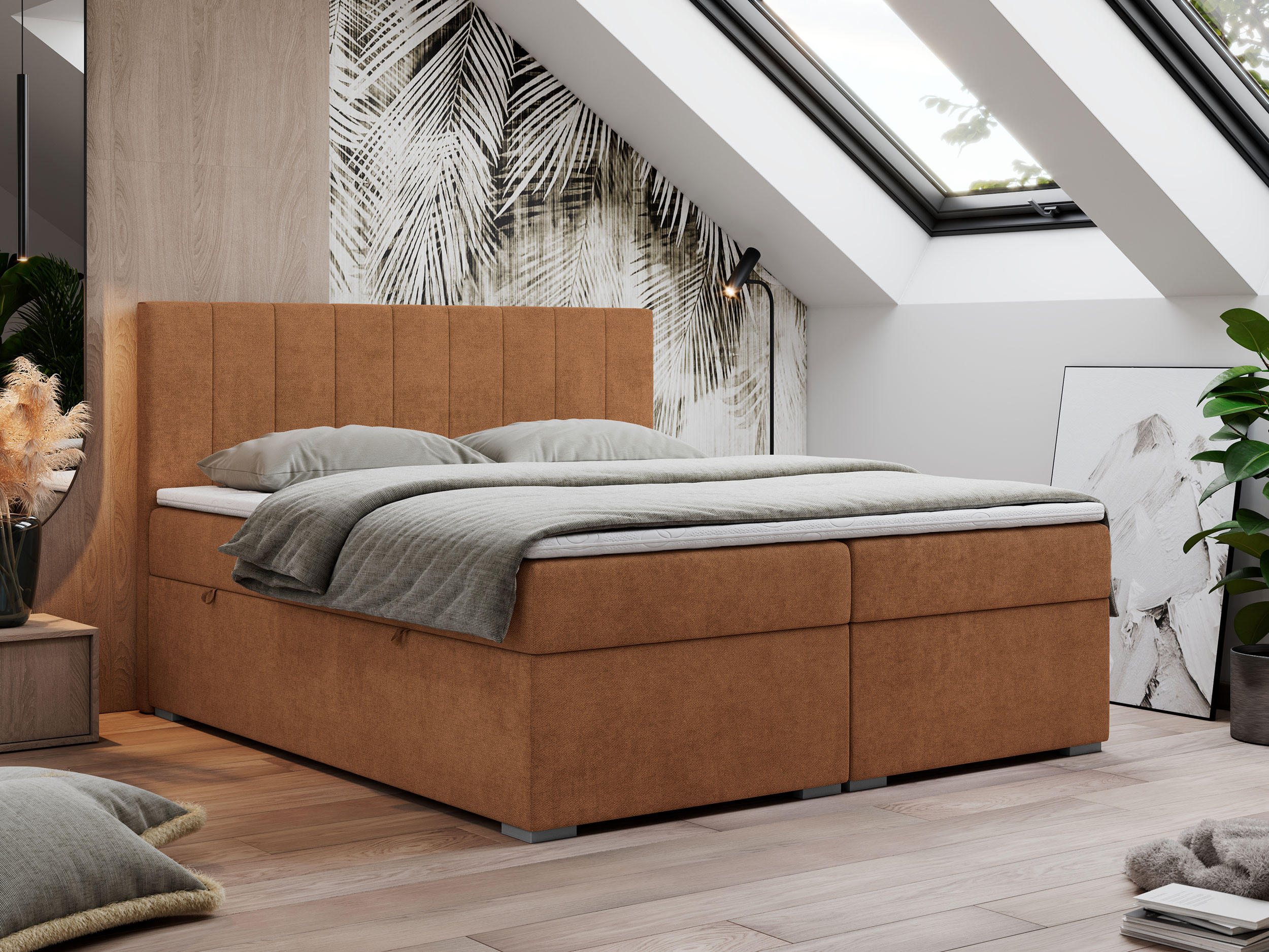BOXBETT LOPE 140/200 - Orange Strukture - H3 - Orange, Holz/Textil (140/200cm)