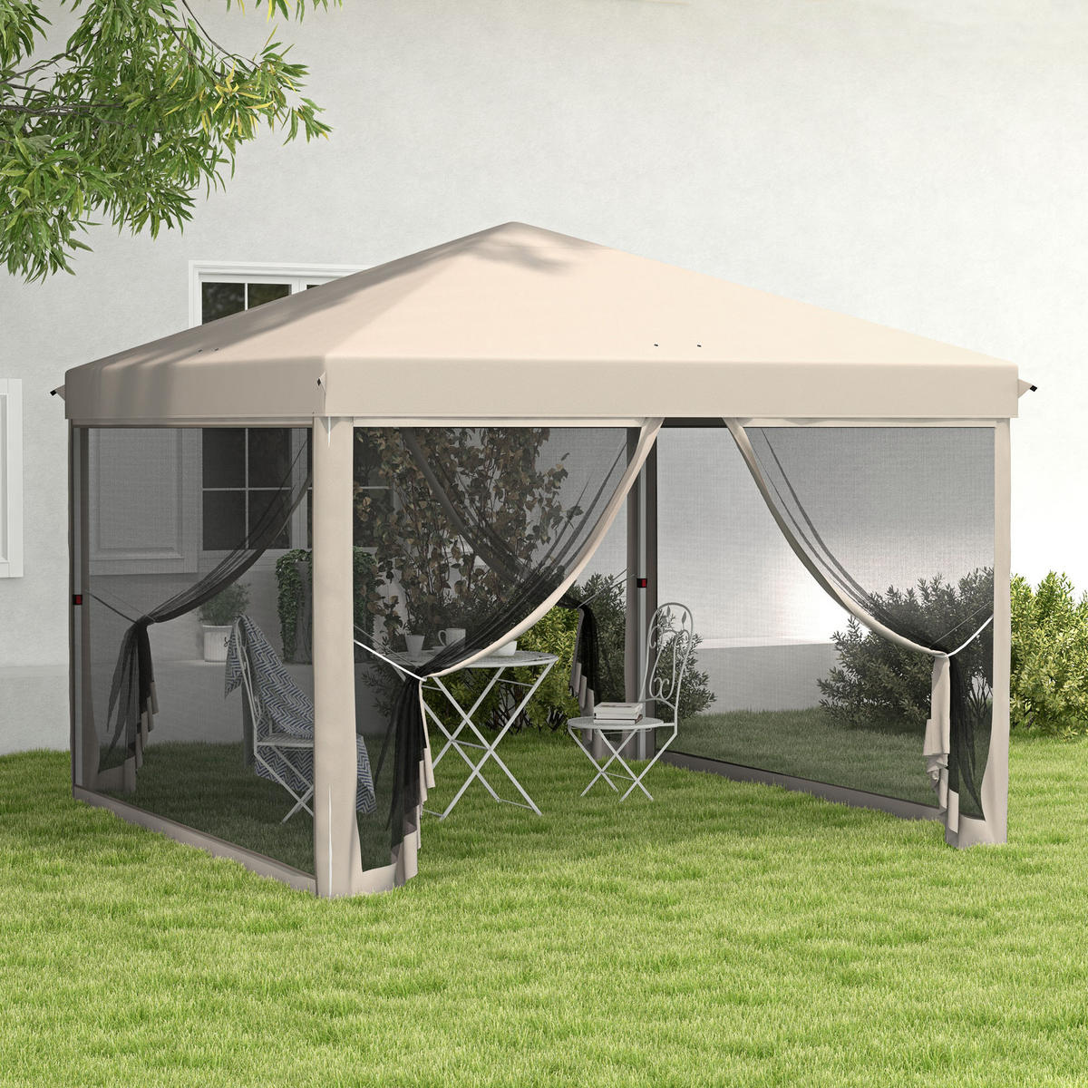 PAVILLON, wasserdicht, 4 Moskitonetze + Tragetasche,3 x3x2,65 m - Beige, Metall (295/265/295cm) - Vallsero